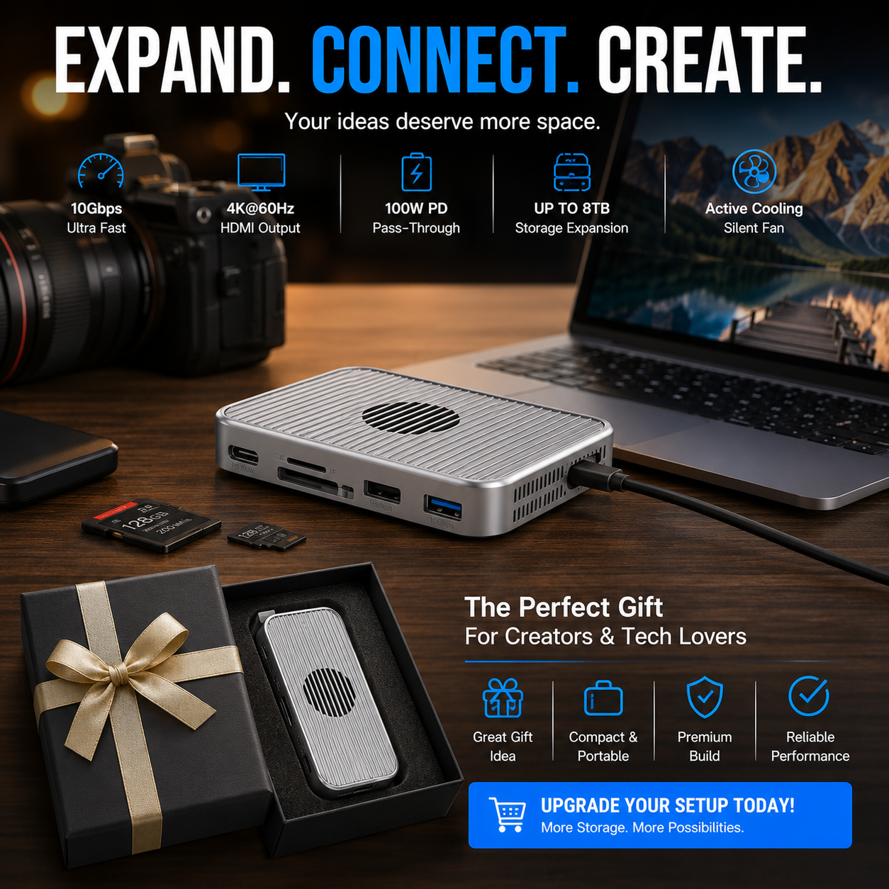 🔥6-in-1 Magnetic NVMe SSD Enclosure Hub – 10Gbps, 4K HDMI & 100W PD