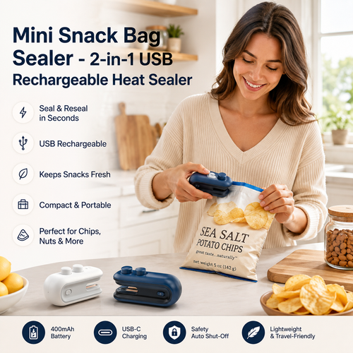 Mini Snack Bag Sealer - 2-in-1 USB Rechargeable Heat Sealer