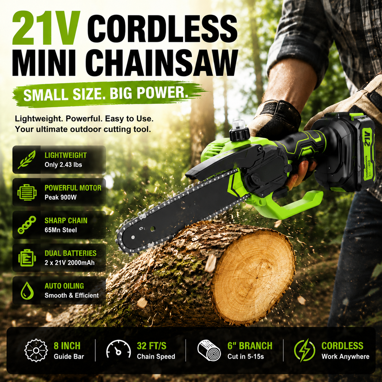Mini Chainsaw 🔋 8-Inch Portable Electric Chainsaw for Tree Trimming & DIY  URL Handle