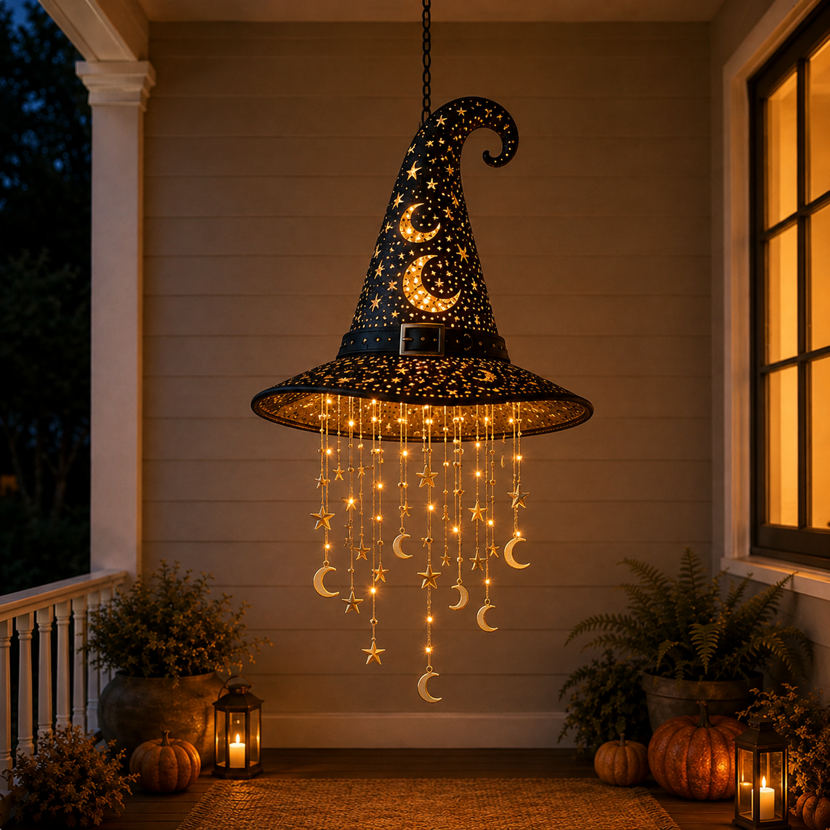 Lighted Witch Hat Hanging Chime