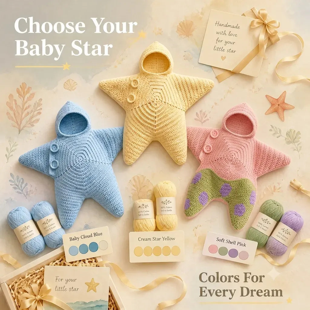Personalized Hand Crocheted Star Baby Cocoon, Custom Embroidered Name Hooded Newborn Sleep Sack, Baby Shower Gift The 'Little Star' Hand-Knit Baby Swaddle