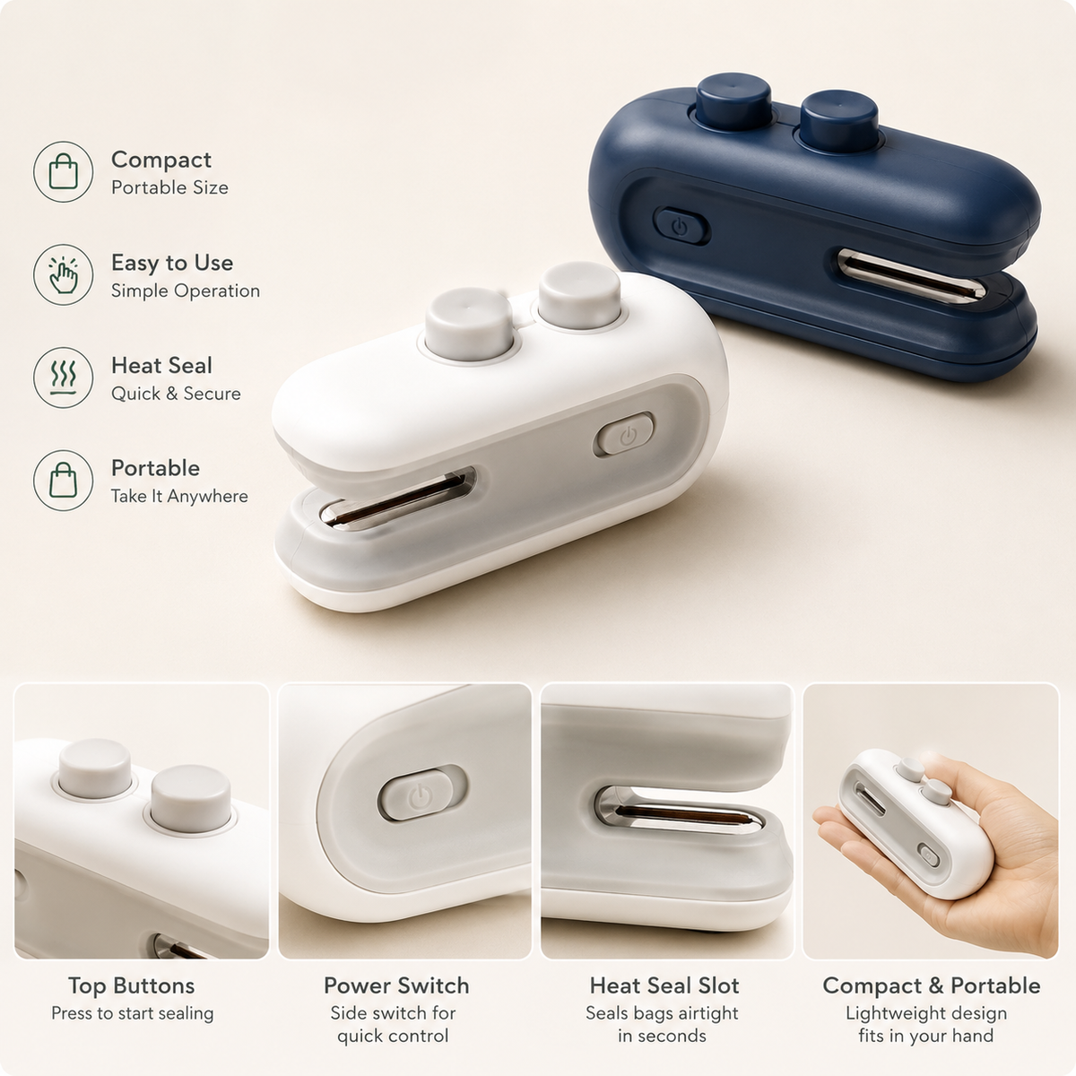 Mini Snack Bag Sealer - 2-in-1 USB Rechargeable Heat Sealer
