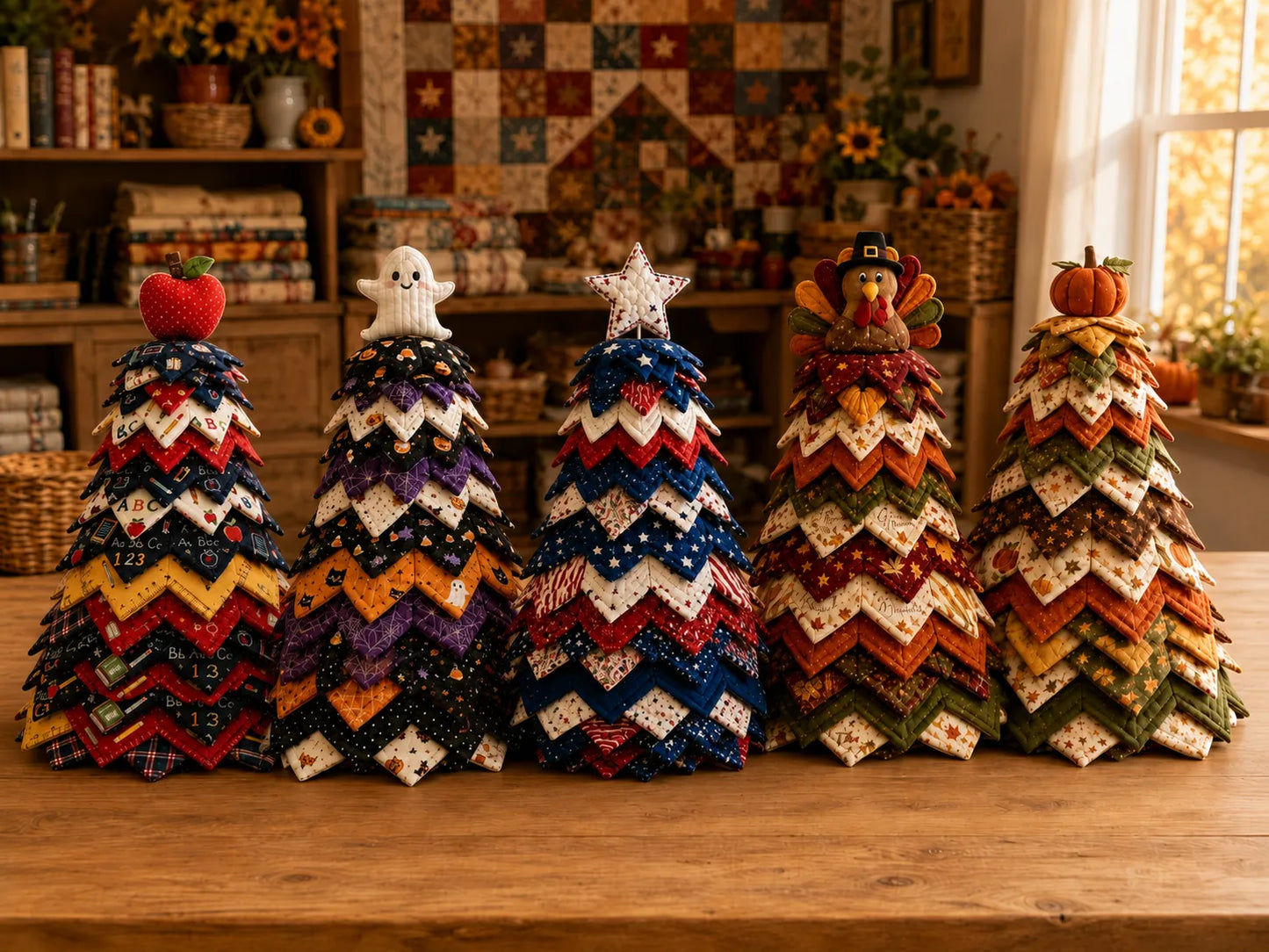 🎄🧵Americana Christmas Tree Quilt Kit – Easy Layered Fabric Holiday Décor for Quilting Lovers