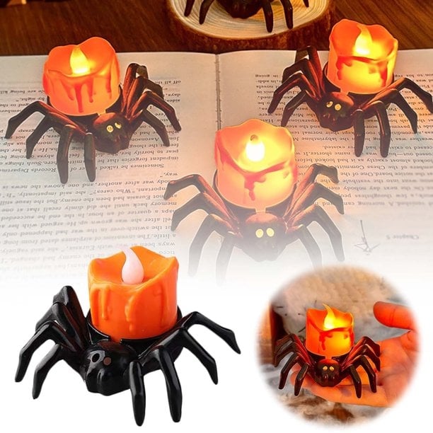 🏆2026 Hot Sale⚡🎃Halloween LED Pumpkin Lamp with Creepy Spider - Flameless Flickering Candle Light for Home Decor🕷️