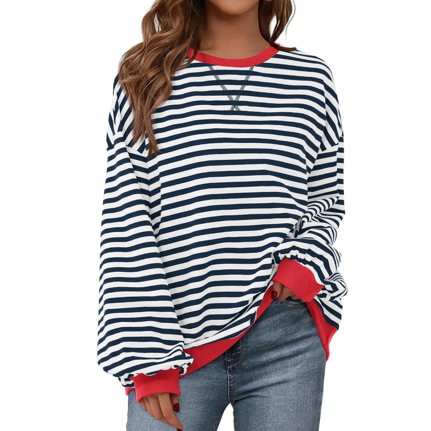 💗Women's Striped Hoodie Sweatshirt with Long Lantern Sleeves