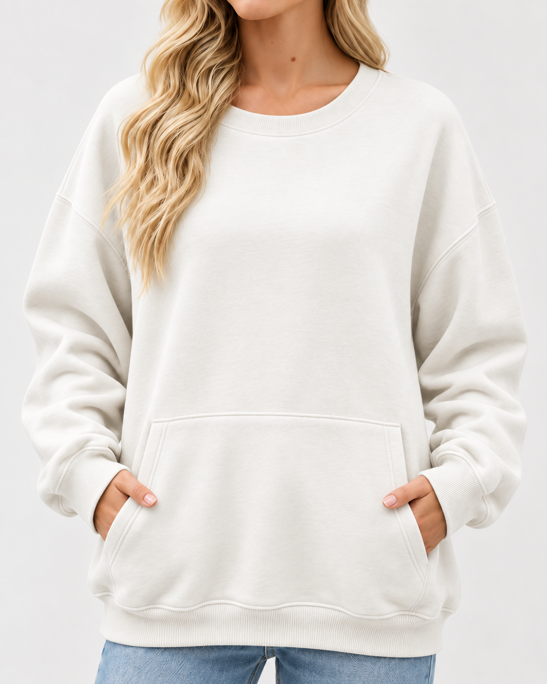 Women's Oversized Long Sleeve Crewneck Sweatshirt with Pocket