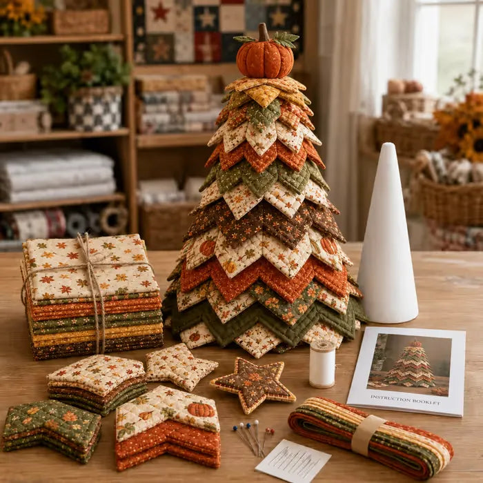 🎄🧵Americana Christmas Tree Quilt Kit – Easy Layered Fabric Holiday Décor for Quilting Lovers