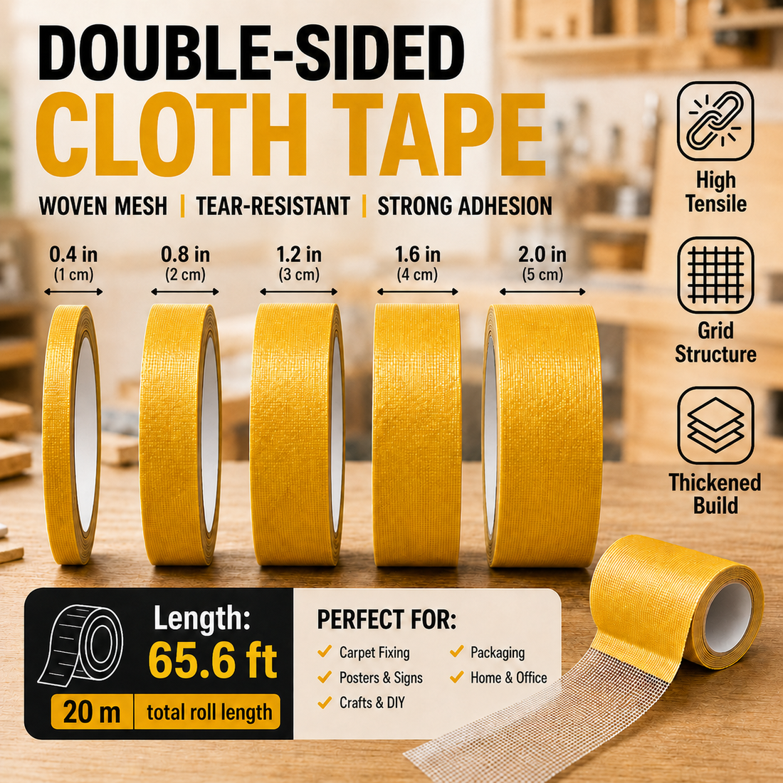 Double-sided mesh tape in multiple widths