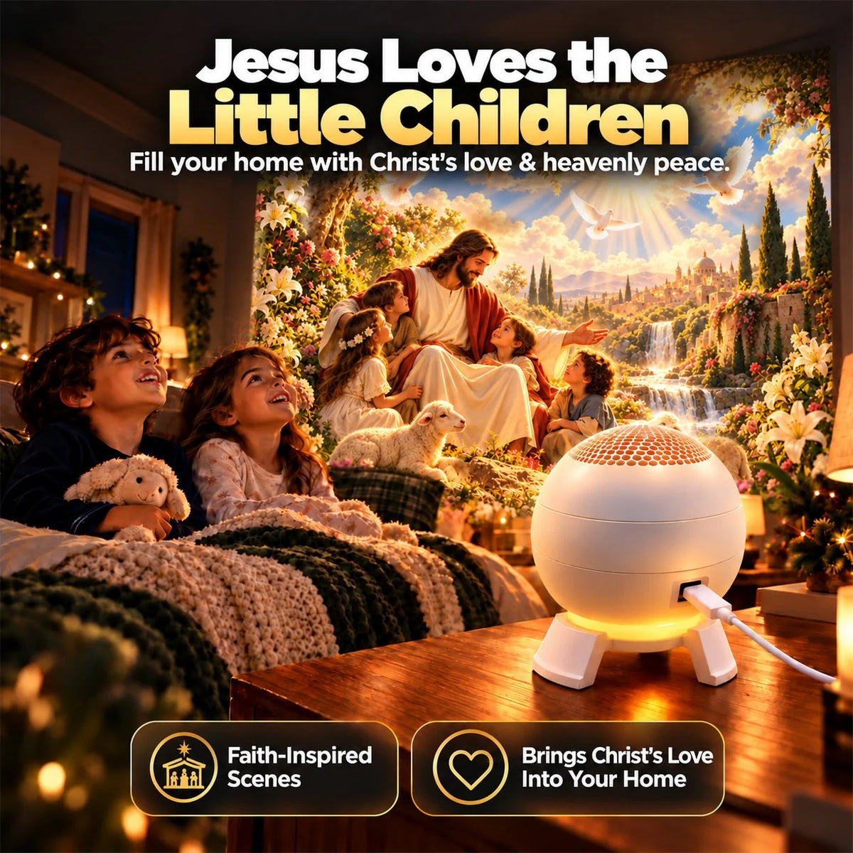 ⏰49% OFF✝️ Jesus Loves the Little Children Projection Light – Fill Your Home With Christ’s Love & Heavenly Peace