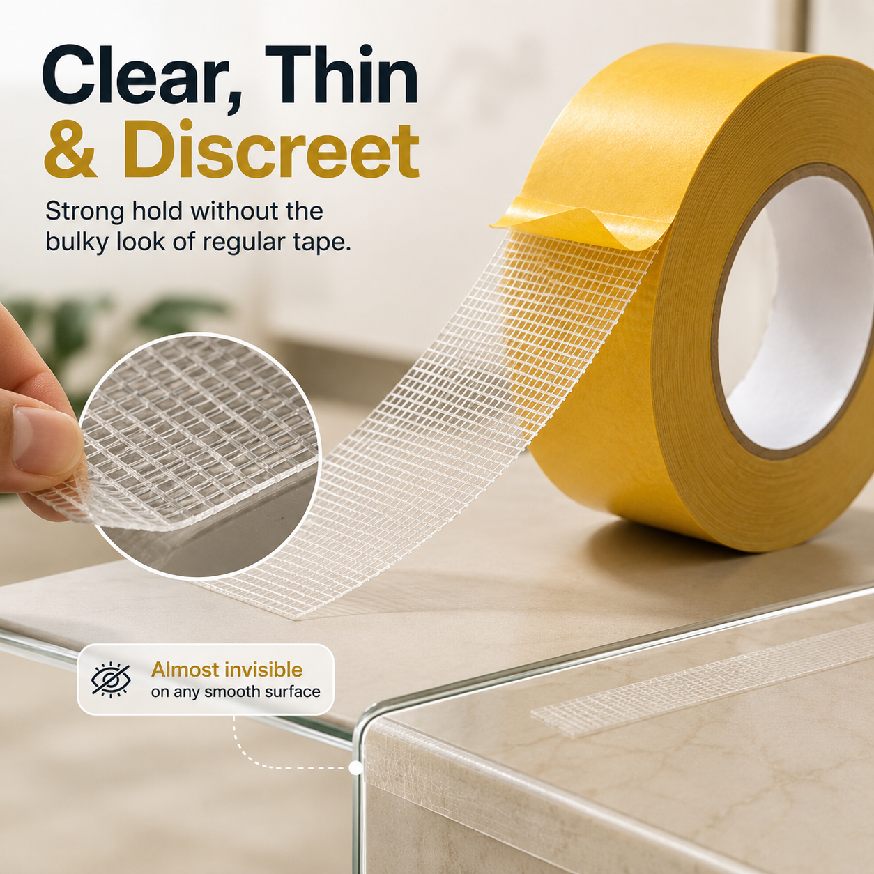 Clear thin double-sided mesh tape