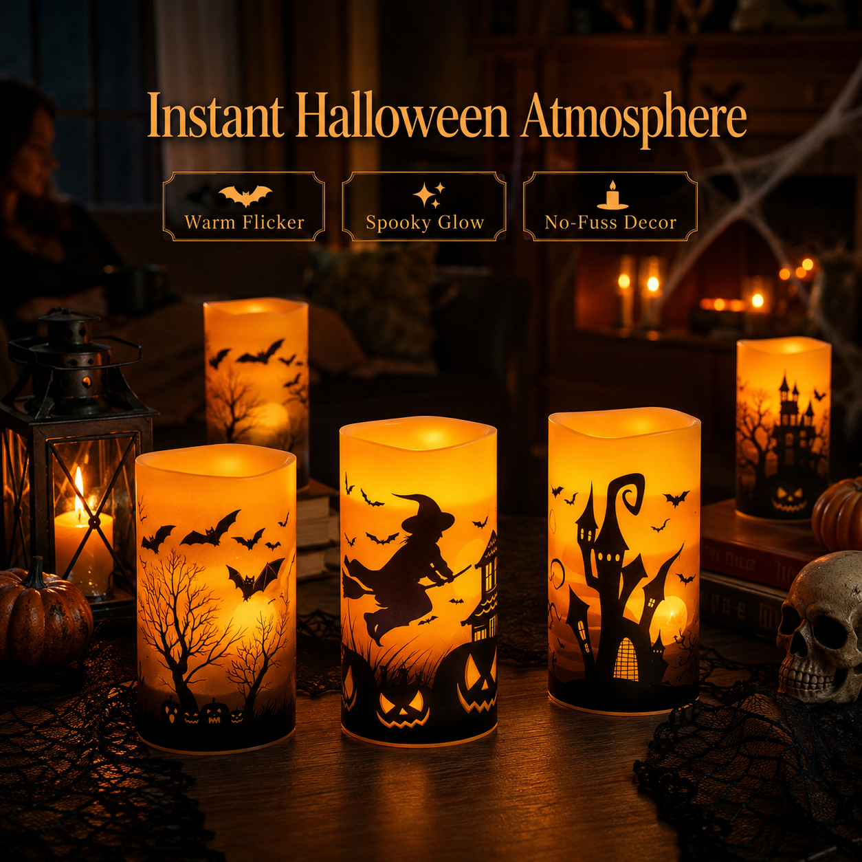 🕯️ Halloween Flameless Flickering Candle Set