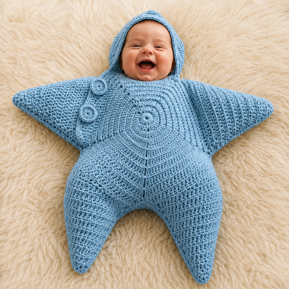 Personalized Hand Crocheted Star Baby Cocoon, Custom Embroidered Name Hooded Newborn Sleep Sack, Baby Shower Gift The 'Little Star' Hand-Knit Baby Swaddle