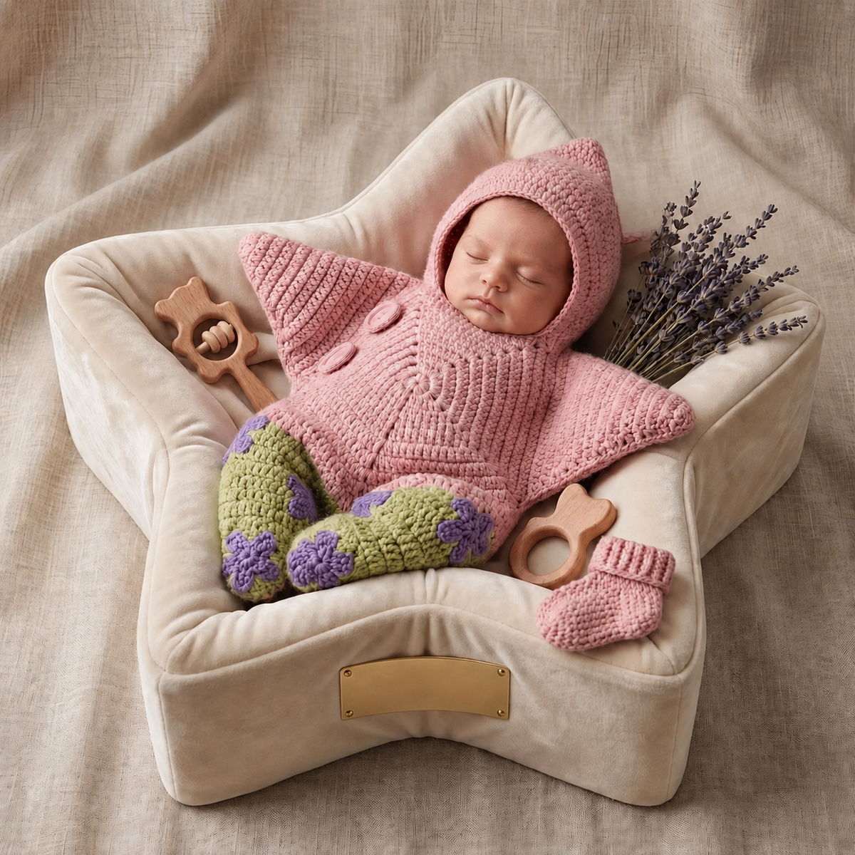 Personalized Hand Crocheted Star Baby Cocoon, Custom Embroidered Name Hooded Newborn Sleep Sack, Baby Shower Gift The 'Little Star' Hand-Knit Baby Swaddle