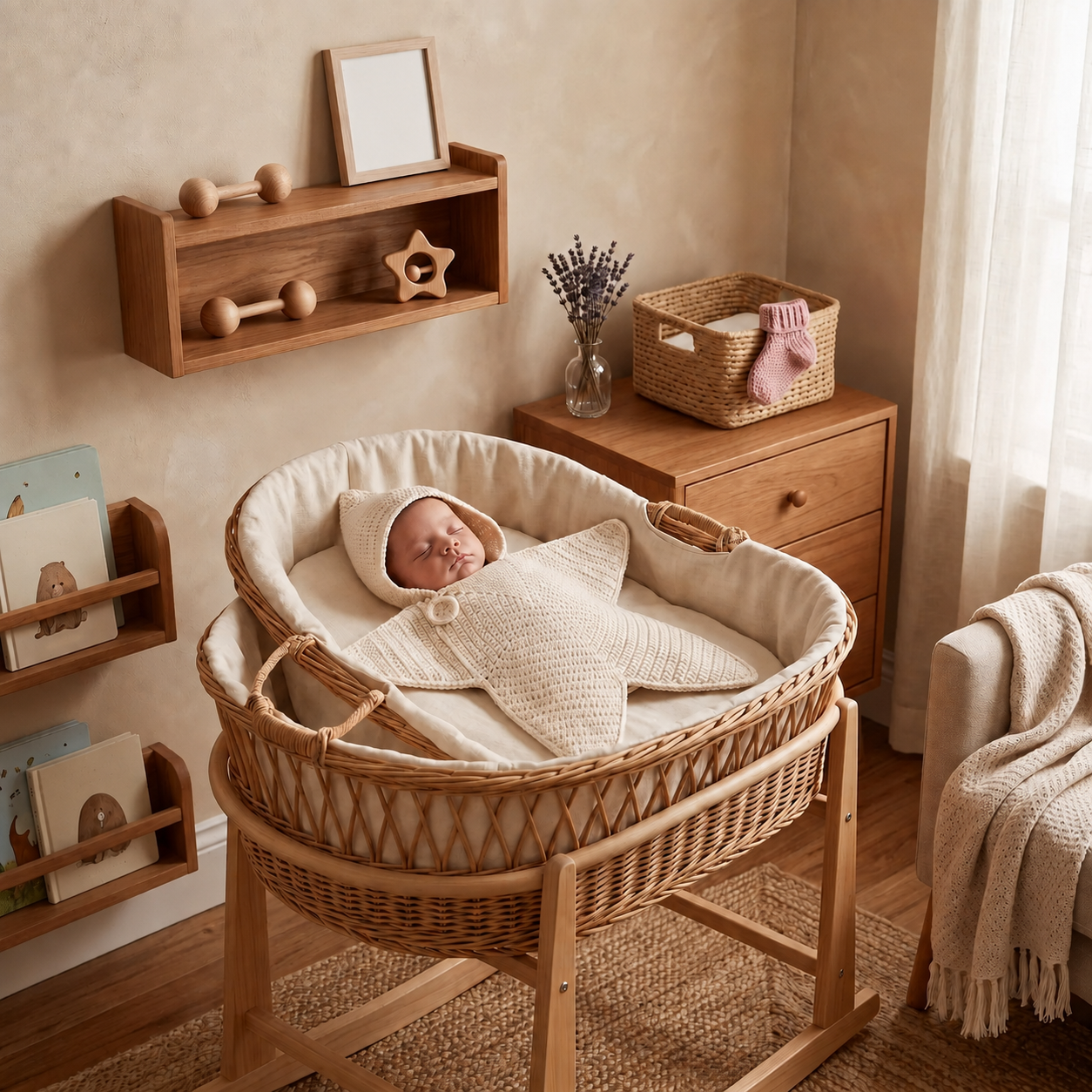 Personalized Hand Crocheted Star Baby Cocoon, Custom Embroidered Name Hooded Newborn Sleep Sack, Baby Shower Gift The 'Little Star' Hand-Knit Baby Swaddle