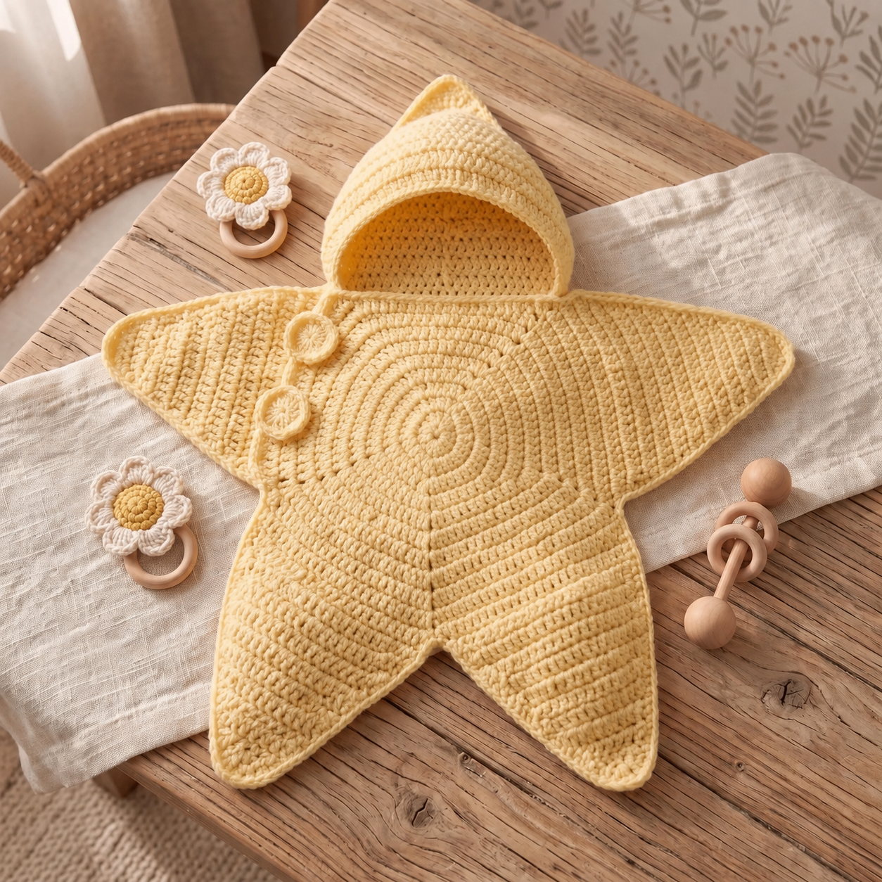 Personalized Hand Crocheted Star Baby Cocoon, Custom Embroidered Name Hooded Newborn Sleep Sack, Baby Shower Gift The 'Little Star' Hand-Knit Baby Swaddle