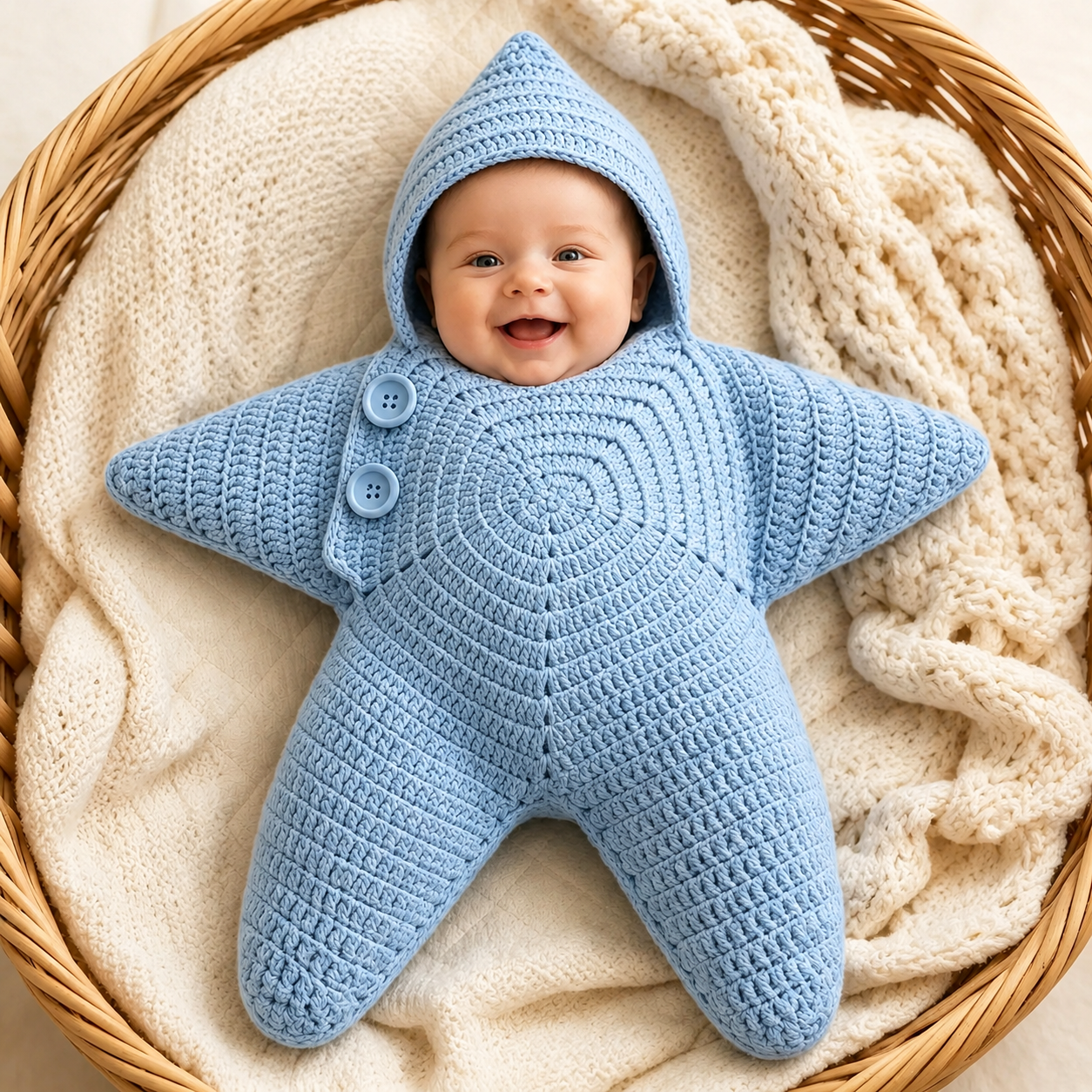 Personalized Hand Crocheted Star Baby Cocoon, Custom Embroidered Name Hooded Newborn Sleep Sack, Baby Shower Gift The 'Little Star' Hand-Knit Baby Swaddle