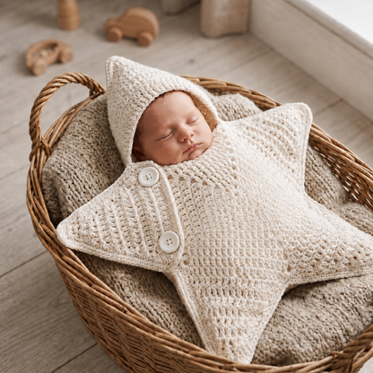 Personalized Hand Crocheted Star Baby Cocoon, Custom Embroidered Name Hooded Newborn Sleep Sack, Baby Shower Gift The 'Little Star' Hand-Knit Baby Swaddle