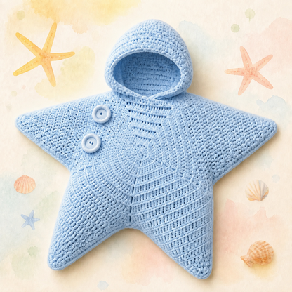 Personalized Hand Crocheted Star Baby Cocoon, Custom Embroidered Name Hooded Newborn Sleep Sack, Baby Shower Gift The 'Little Star' Hand-Knit Baby Swaddle