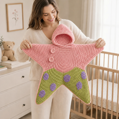 Personalized Hand Crocheted Star Baby Cocoon, Custom Embroidered Name Hooded Newborn Sleep Sack, Baby Shower Gift The 'Little Star' Hand-Knit Baby Swaddle