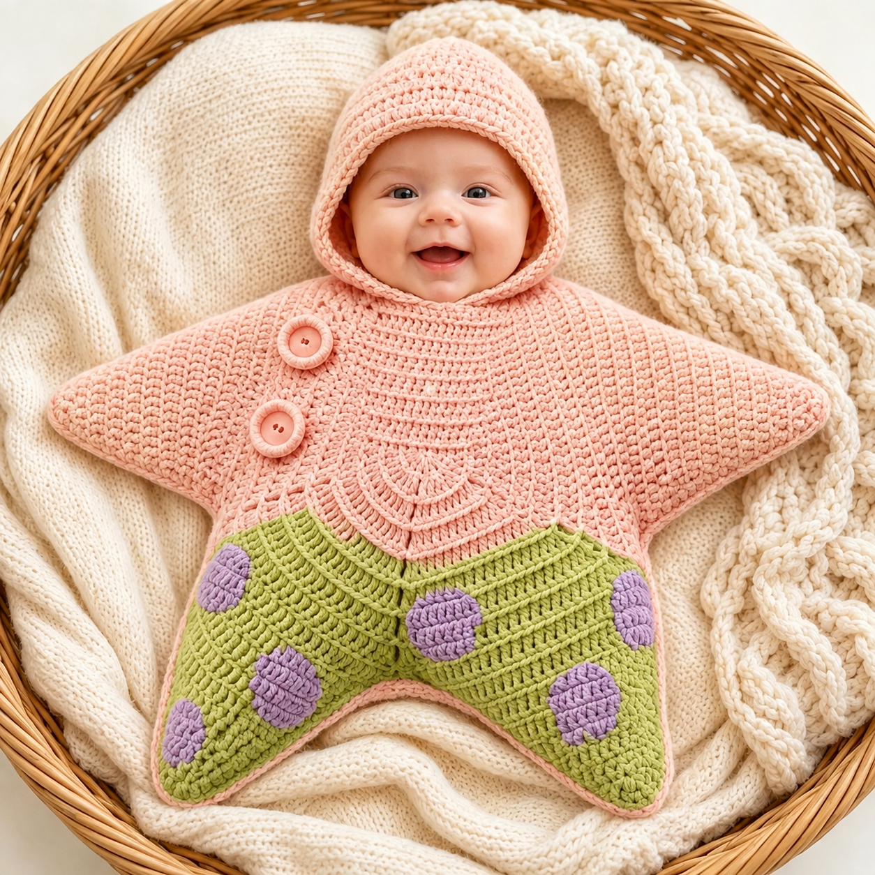 Personalized Hand Crocheted Star Baby Cocoon, Custom Embroidered Name Hooded Newborn Sleep Sack, Baby Shower Gift The 'Little Star' Hand-Knit Baby Swaddle