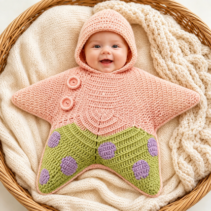 Personalized Hand Crocheted Star Baby Cocoon, Custom Embroidered Name Hooded Newborn Sleep Sack, Baby Shower Gift The 'Little Star' Hand-Knit Baby Swaddle