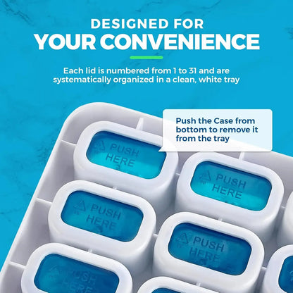 🔥✨31-Day Monthly Pill Box: Easy-Open Lids, Removable Pods, Date Reminder, Travel Case