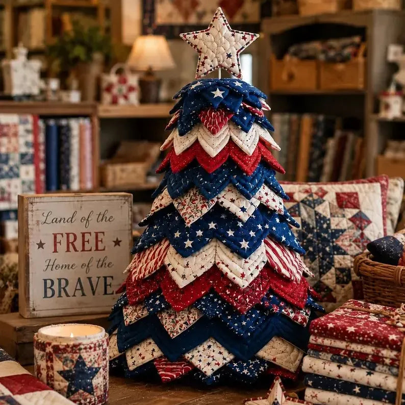 🎄🧵Americana Christmas Tree Quilt Kit – Easy Layered Fabric Holiday Décor for Quilting Lovers