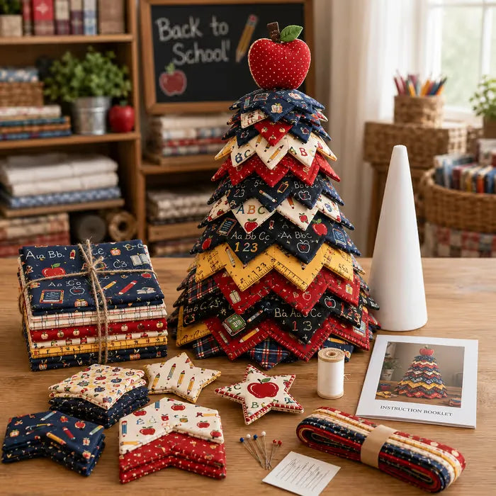 🎄🧵Americana Christmas Tree Quilt Kit – Easy Layered Fabric Holiday Décor for Quilting Lovers