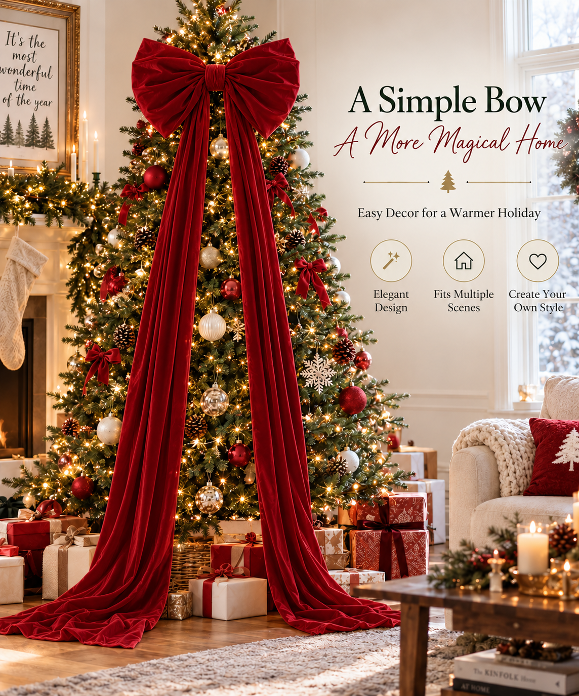 Velvet Christmas Tree Topper Bow, Large Bow for Christmas Tree Decorations