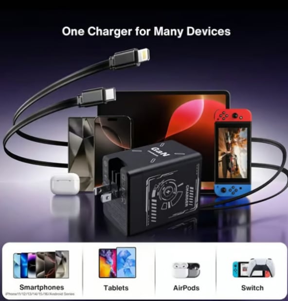 2-in-1 GaN Tkhotpick 3.0  Charger with Retractable Cables