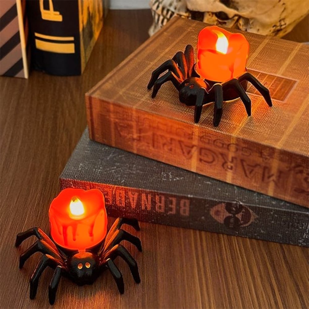 🏆2026 Hot Sale⚡🎃Halloween LED Pumpkin Lamp with Creepy Spider - Flameless Flickering Candle Light for Home Decor🕷️