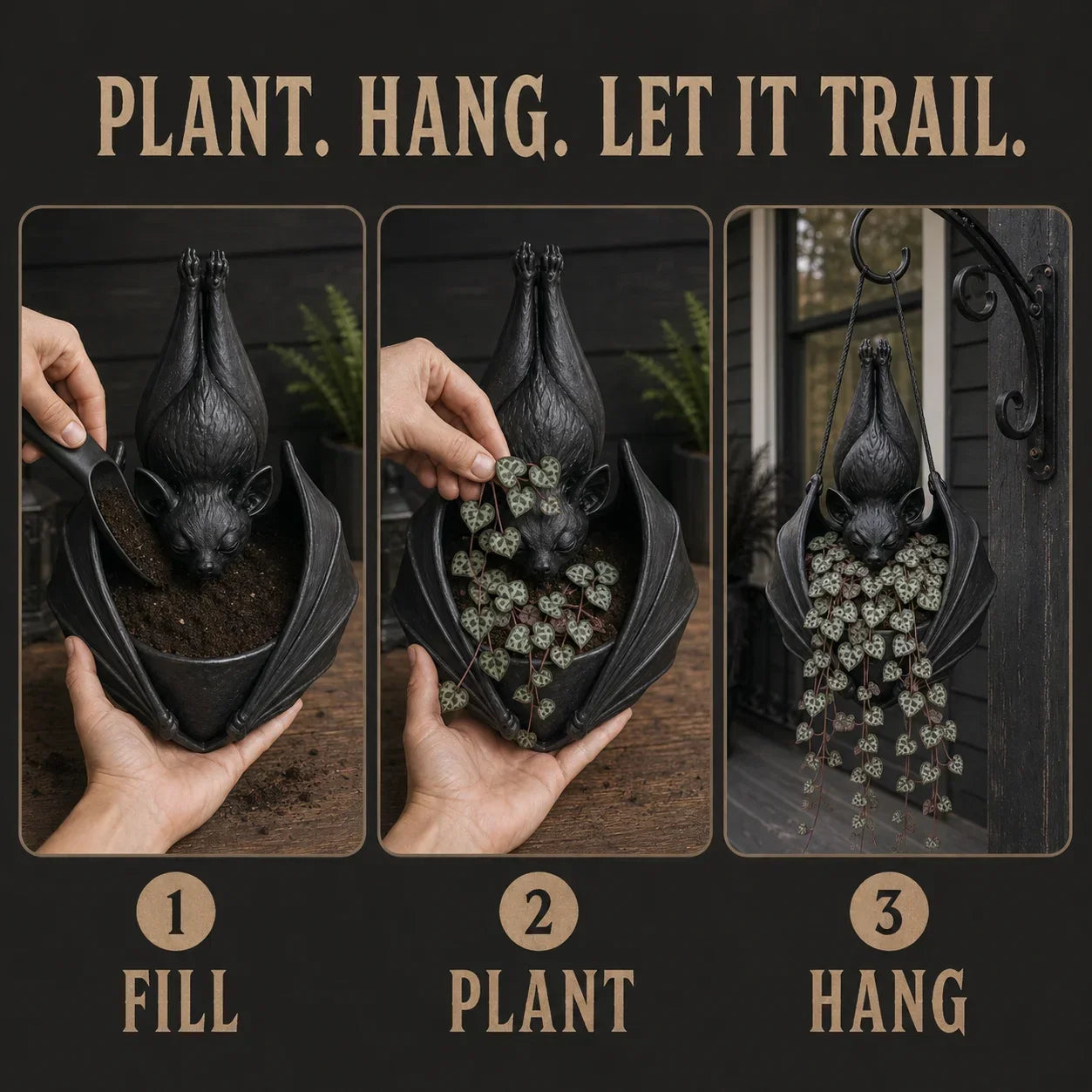 🦇 Upside‑Down Hanging Bat Planter