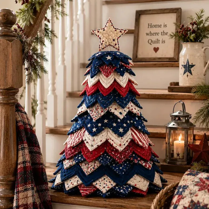🎄🧵Americana Christmas Tree Quilt Kit – Easy Layered Fabric Holiday Décor for Quilting Lovers