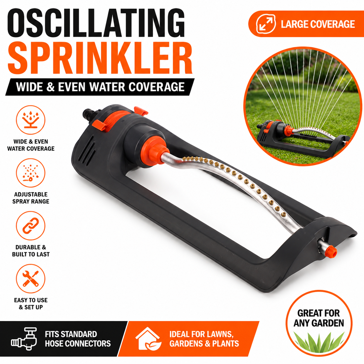Large Coverage Oscillating Yard Sprinkler (Up to 32ft) - 19 Precision Nozzles with Built-In Unclogging Pin