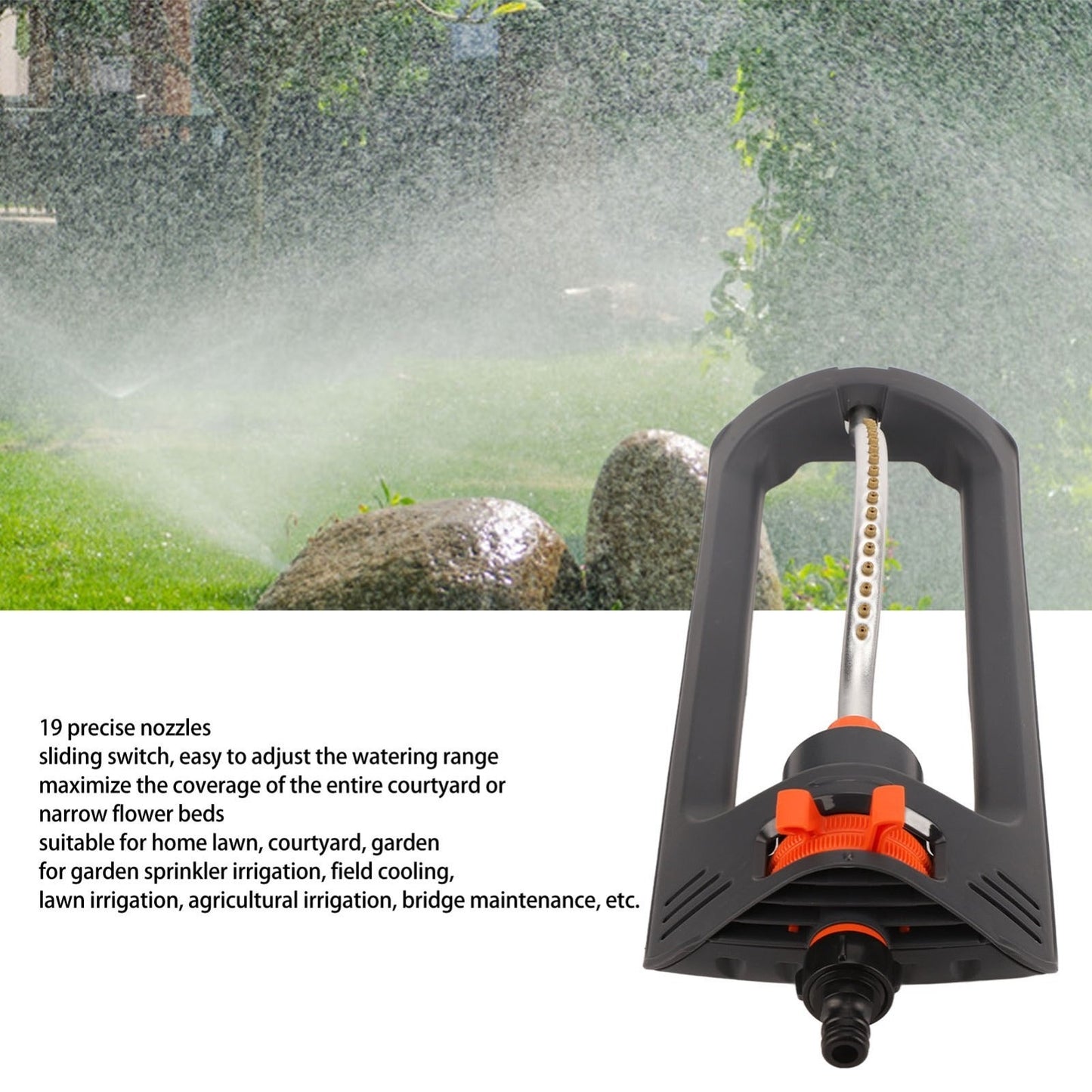 Large Coverage Oscillating Yard Sprinkler (Up to 32ft) - 19 Precision Nozzles with Built-In Unclogging Pin